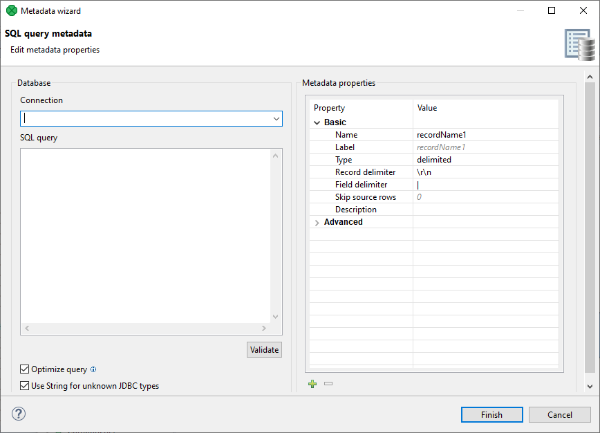 sql query metadata editor