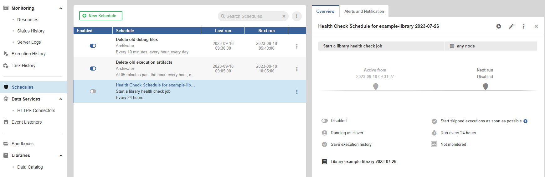 library configuration health check schedule