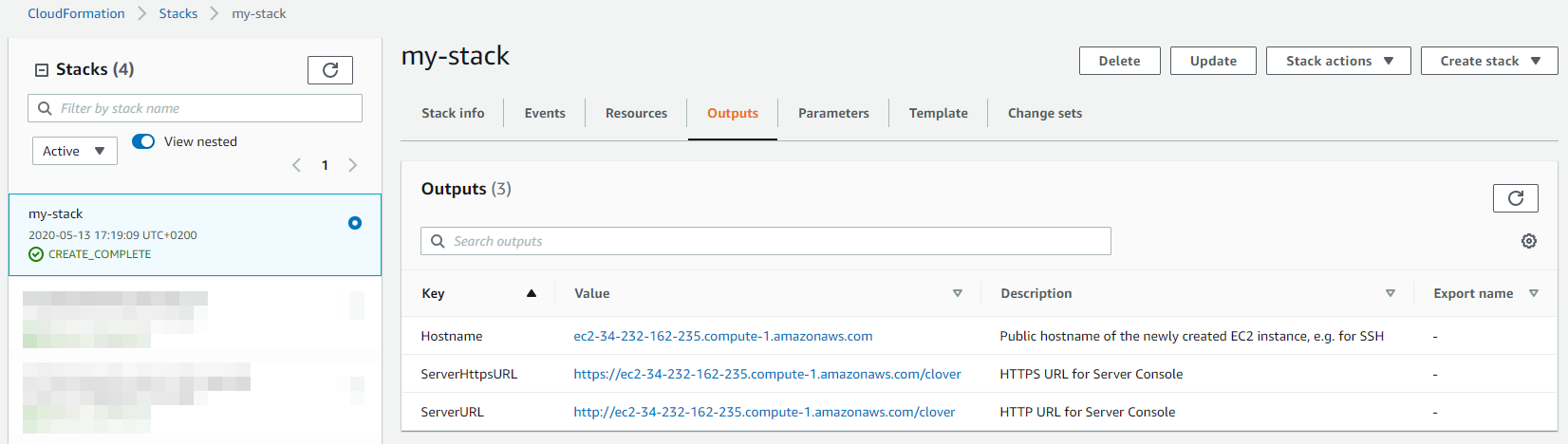 marketplace aws stack outputs