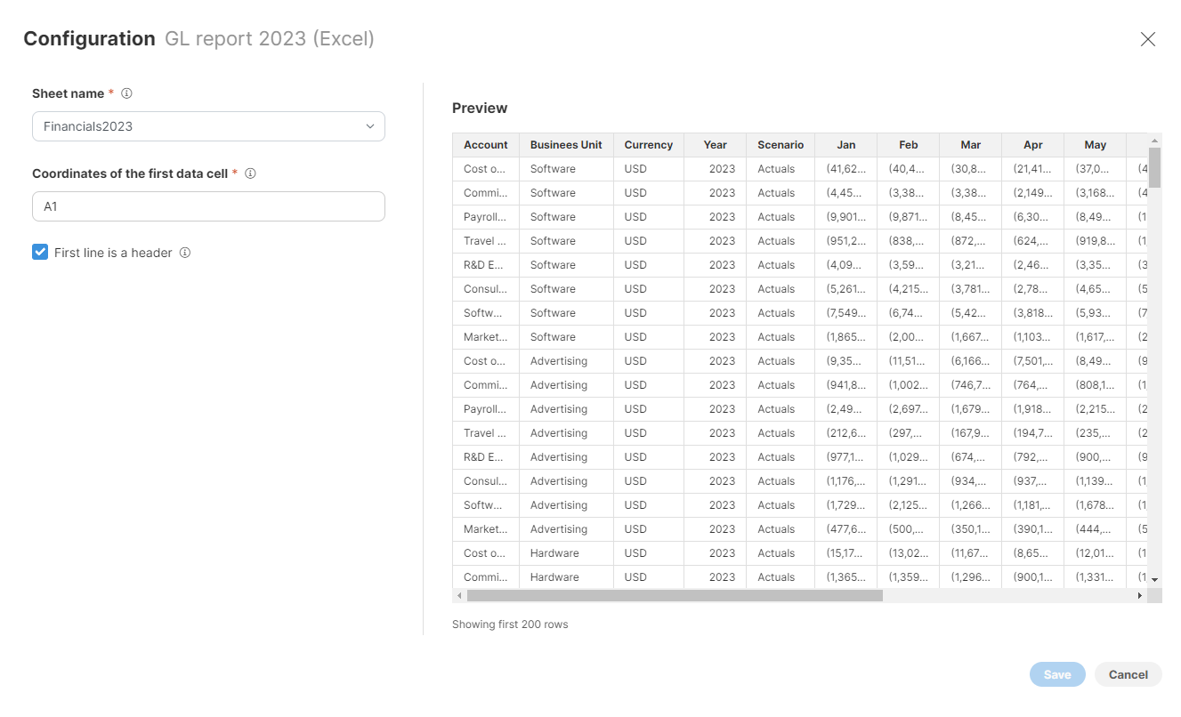 my sources excel file configuration