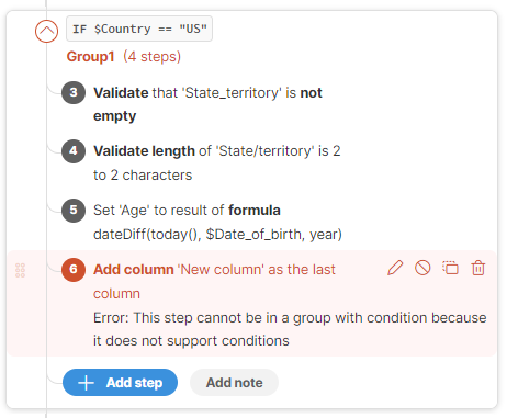 step groups incompatible step