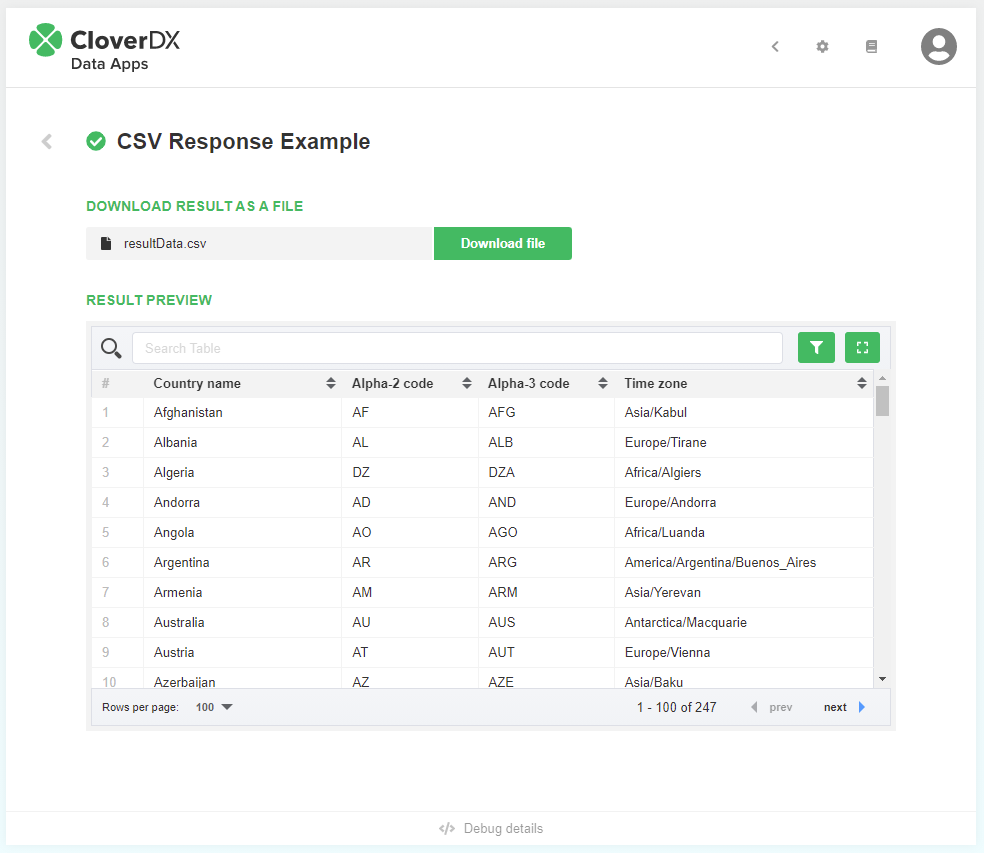 data apps result csv