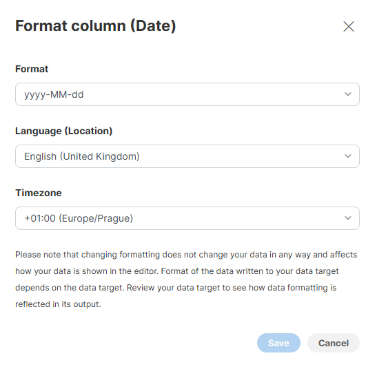 format dialog date column