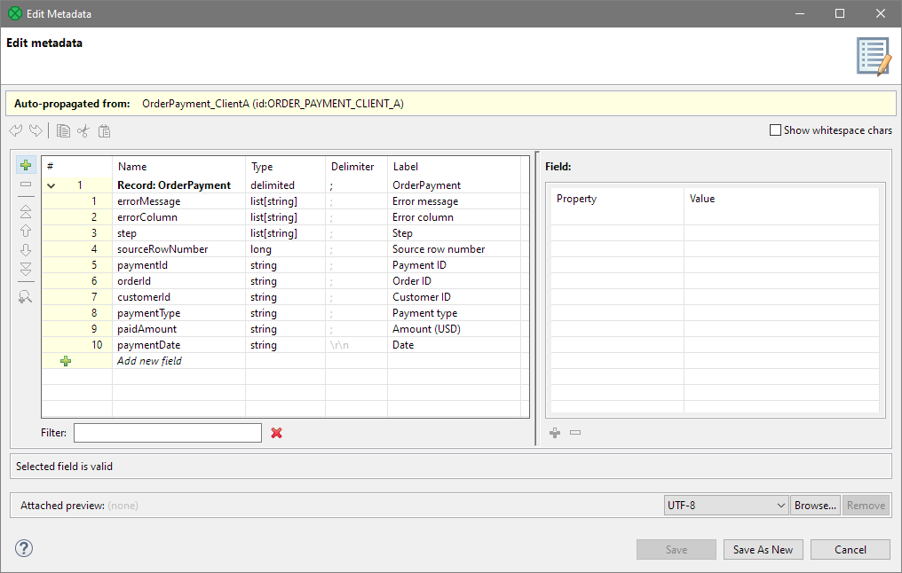 import wrangler mapping reject metadata