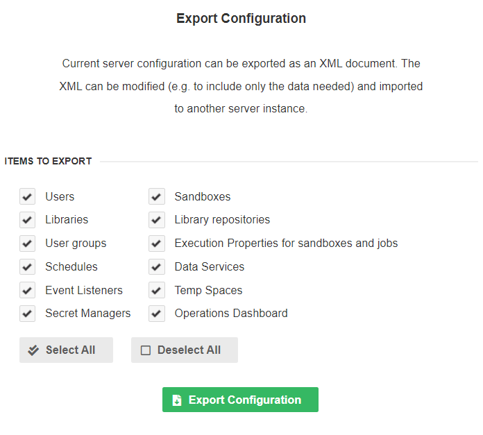 server config export