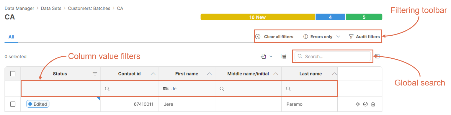 data editor filtering ui explained