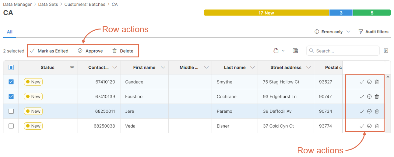 data editor ui elements with labels