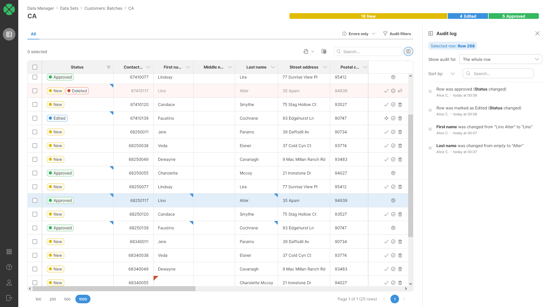 data editor with audit