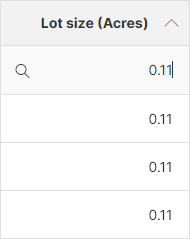 data manager filter decimal column default