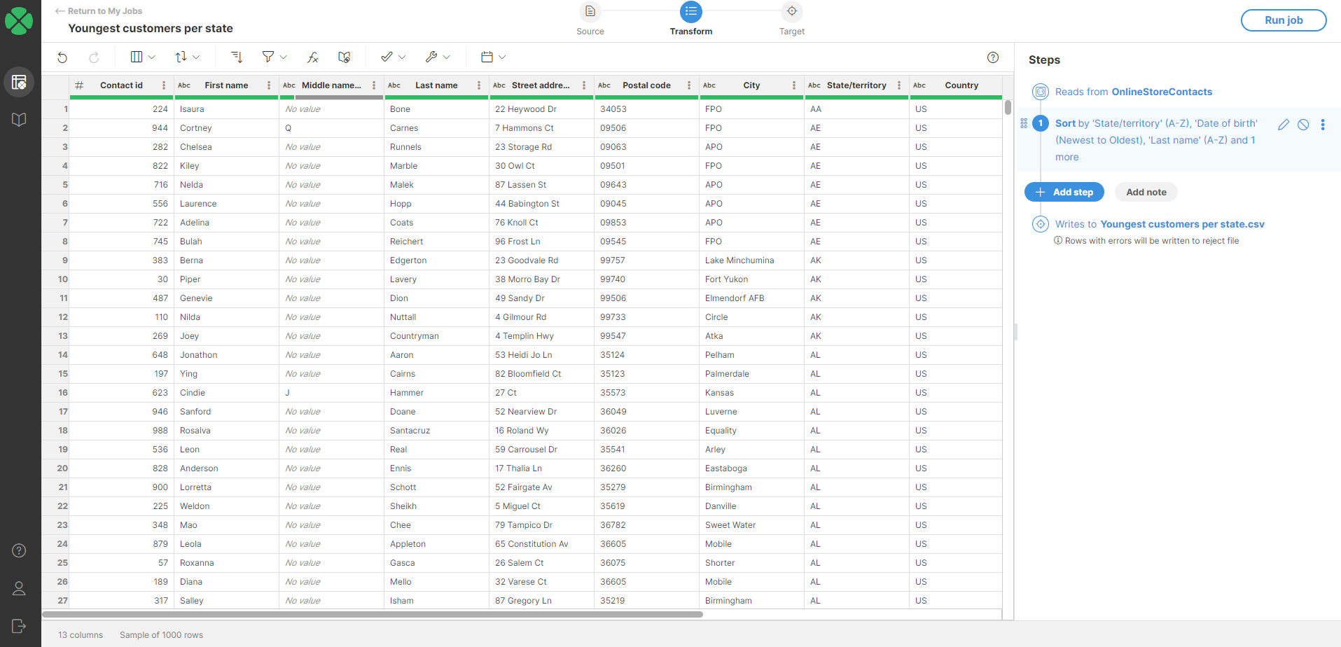 sort multiple columns output