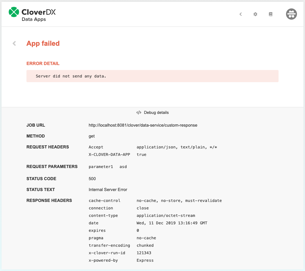 data apps debug detail