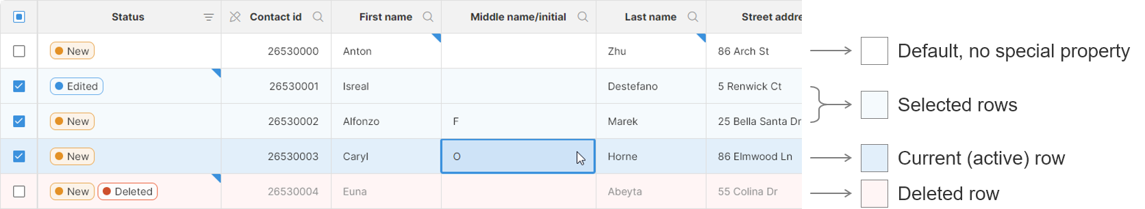 data editor row colors explained