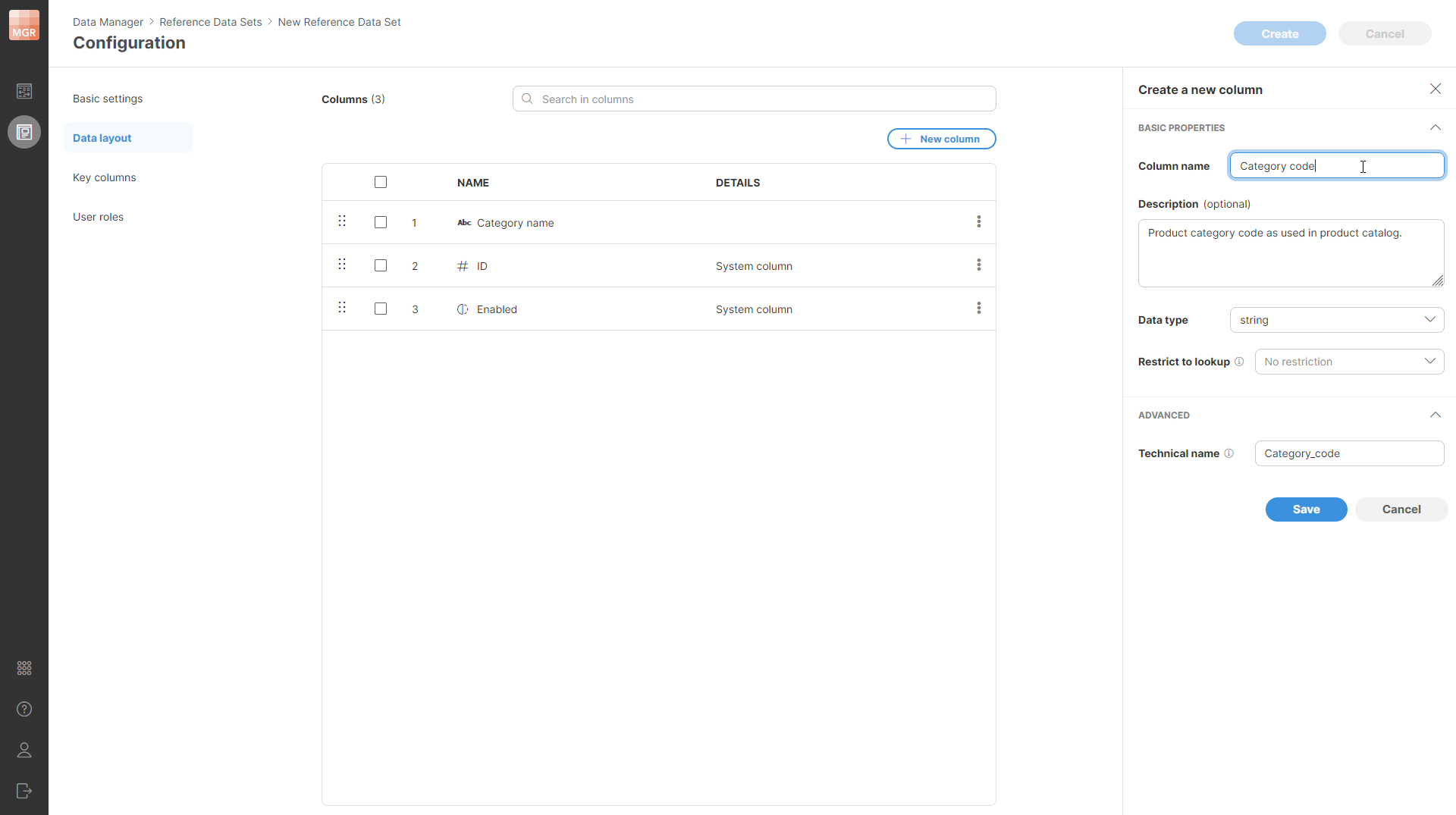 data manager create reference data set data layout