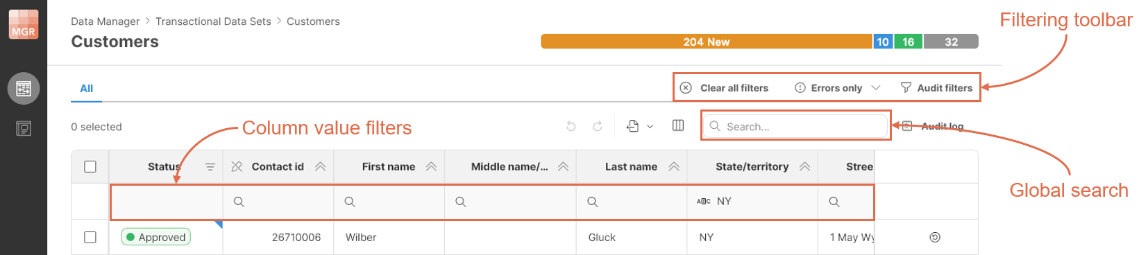 data editor filtering ui explained