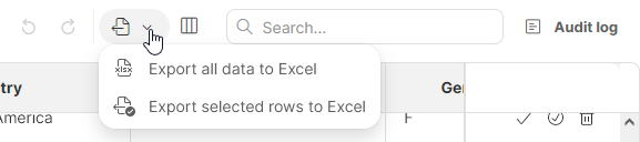data editor toolbar export to excel