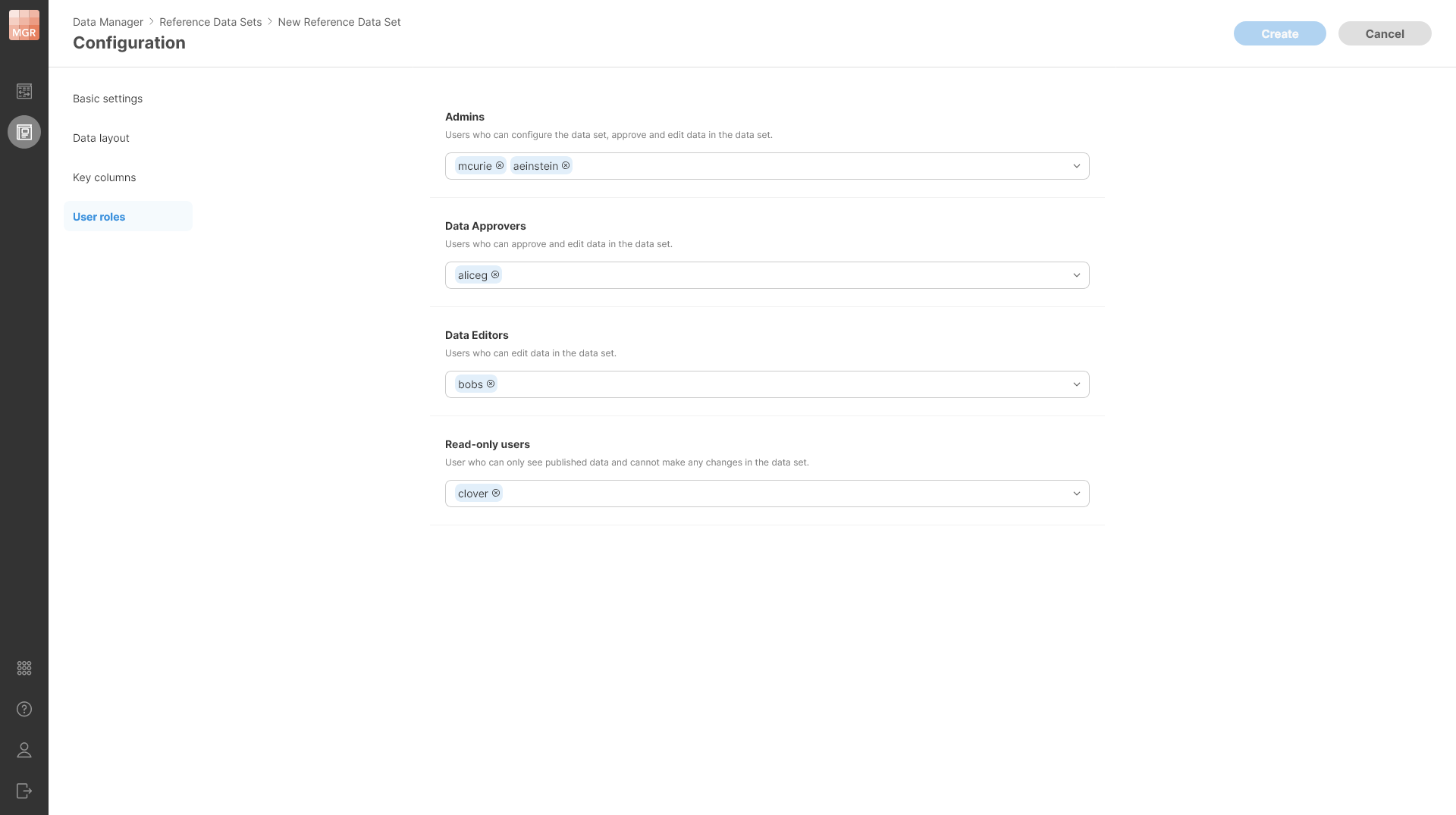 data manager create reference data set user roles