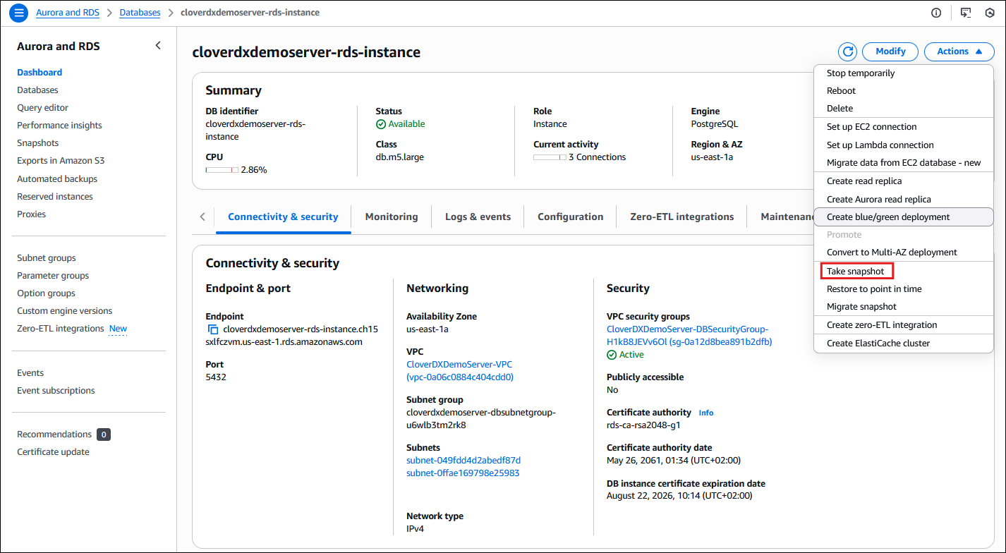 marketplace aws upgrade rds snapshot