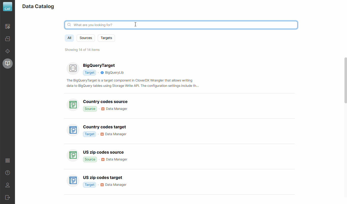 data catalog search result