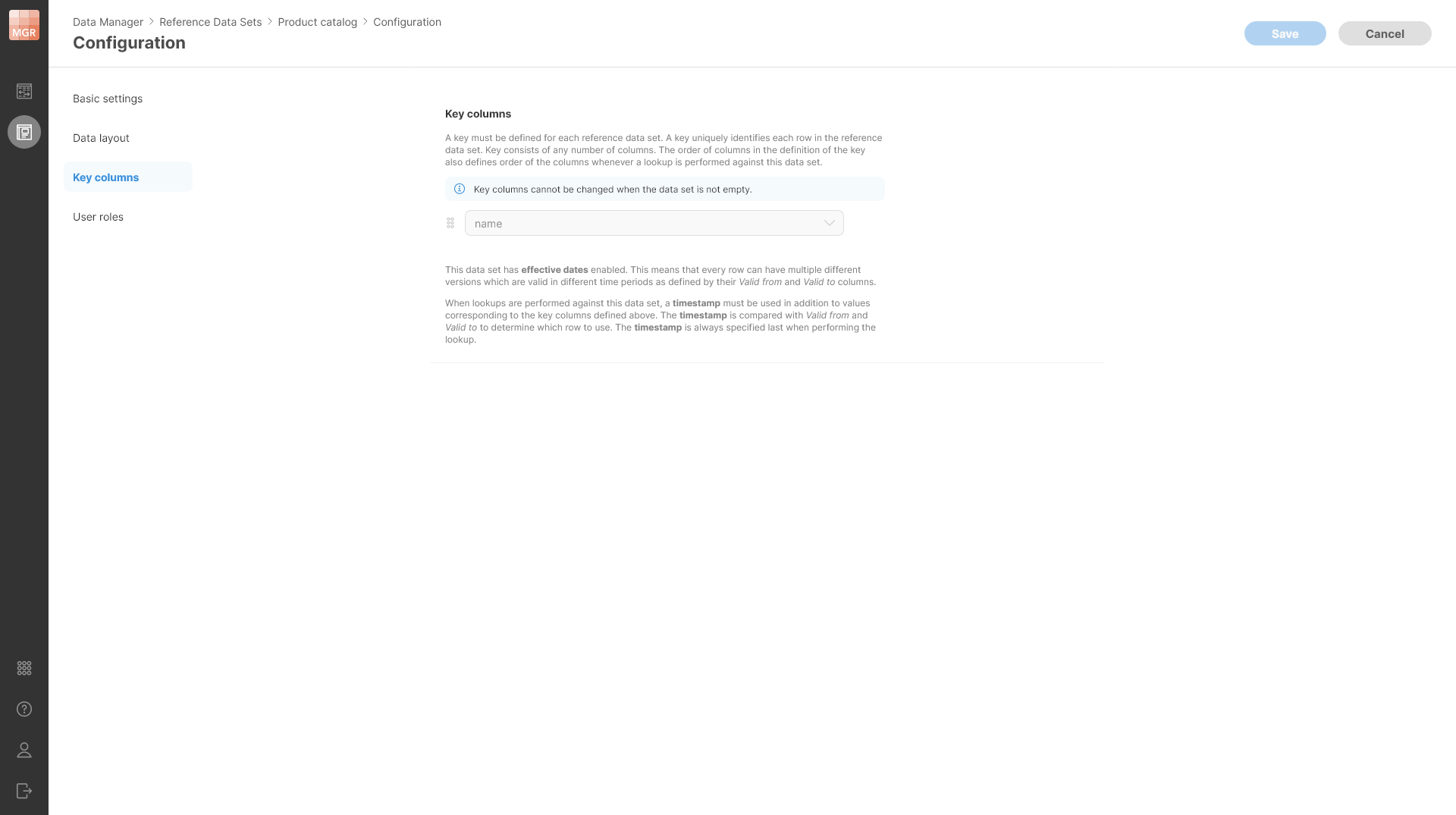 data manager reference data set changing key columns