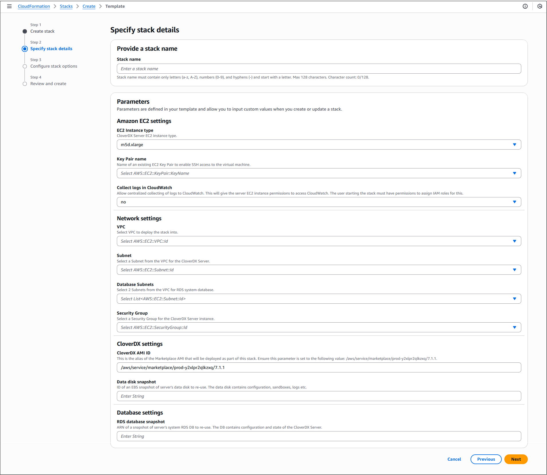marketplace aws upgrade stack details