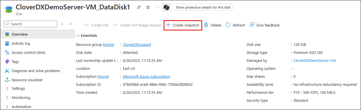 marketplace azure upgrade data disk snapshot