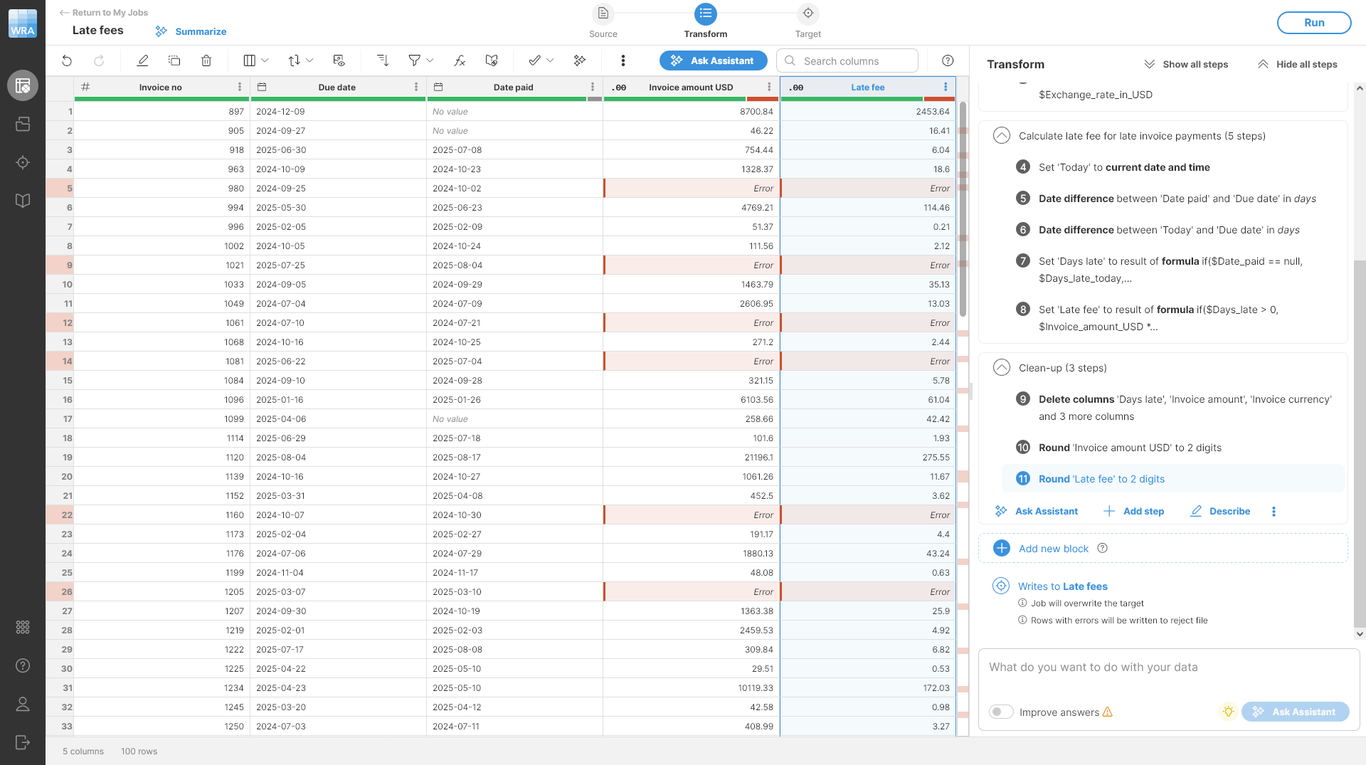 wrangler tutorial after delete and round