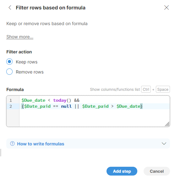 wrangler tutorial filter step configuration
