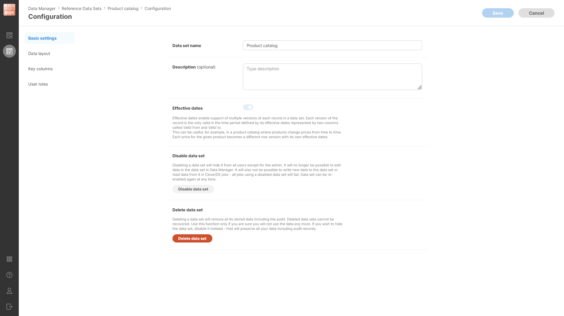 data manager edit reference data set basic settings