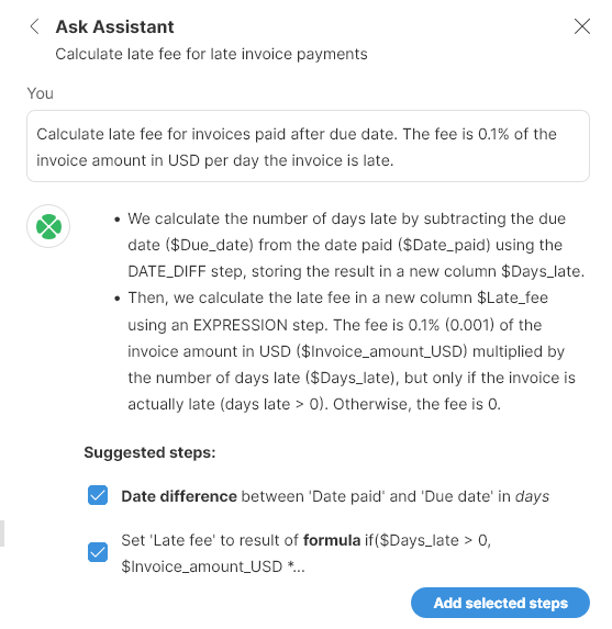 wrangler tutorial add late fee suggestions