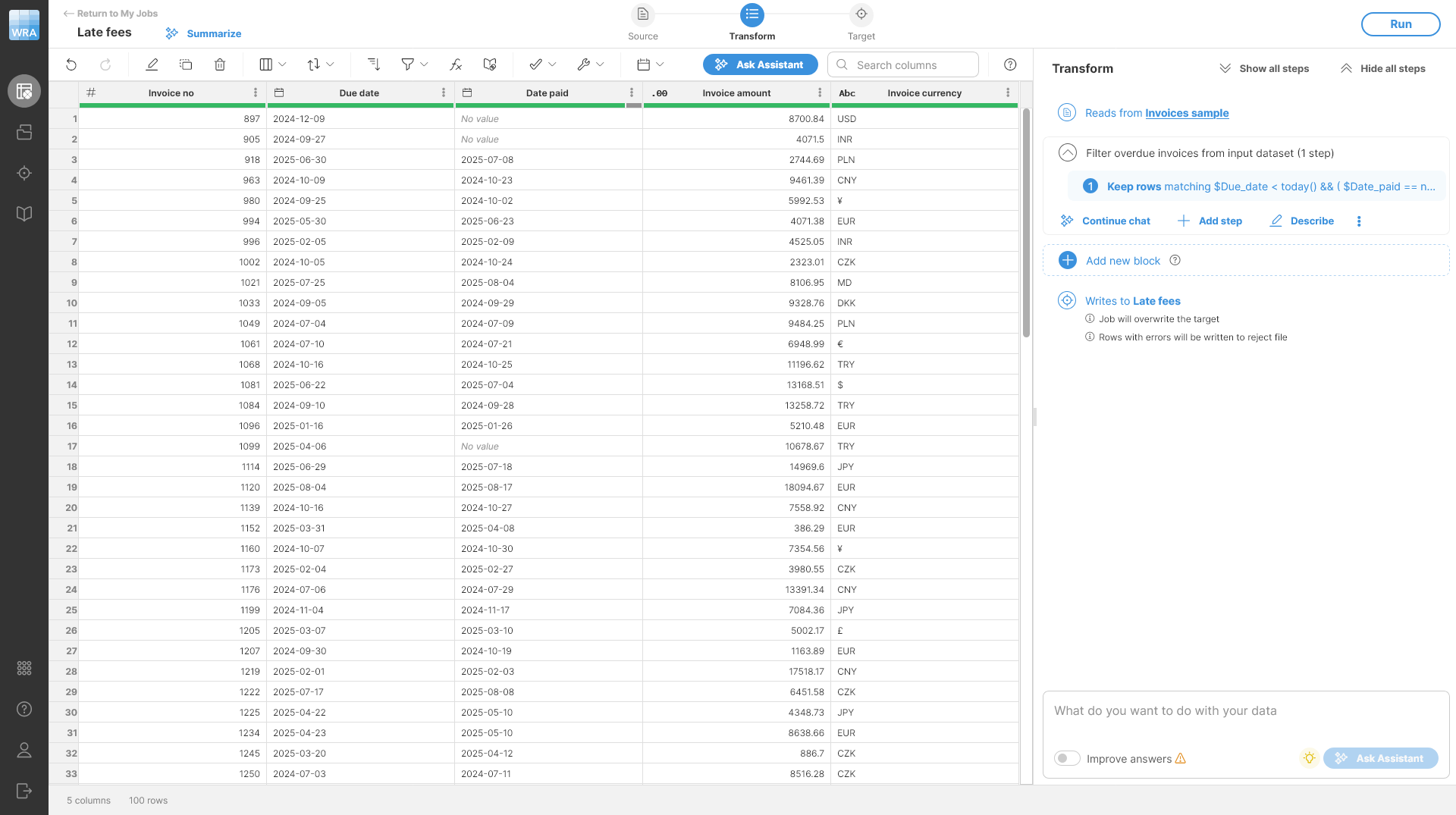 wrangler tutorial overdue invoices preview