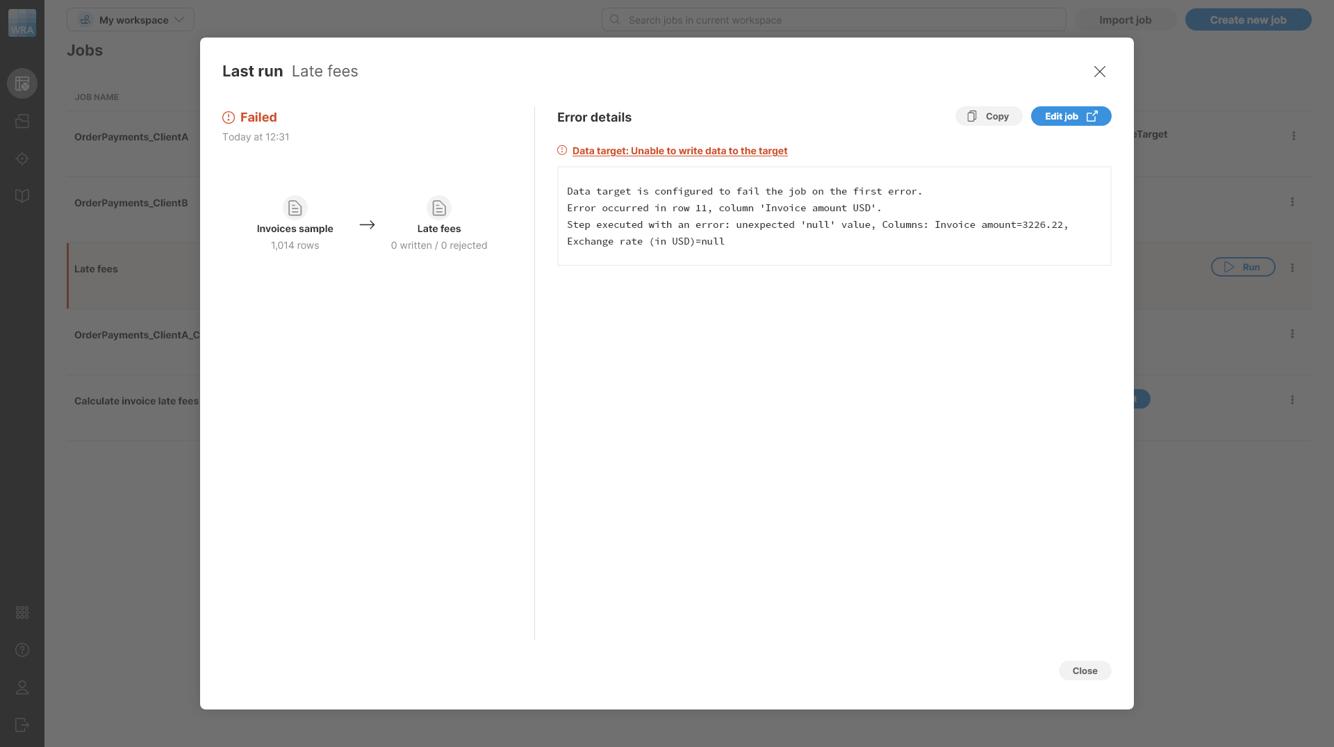 last run detail failed job