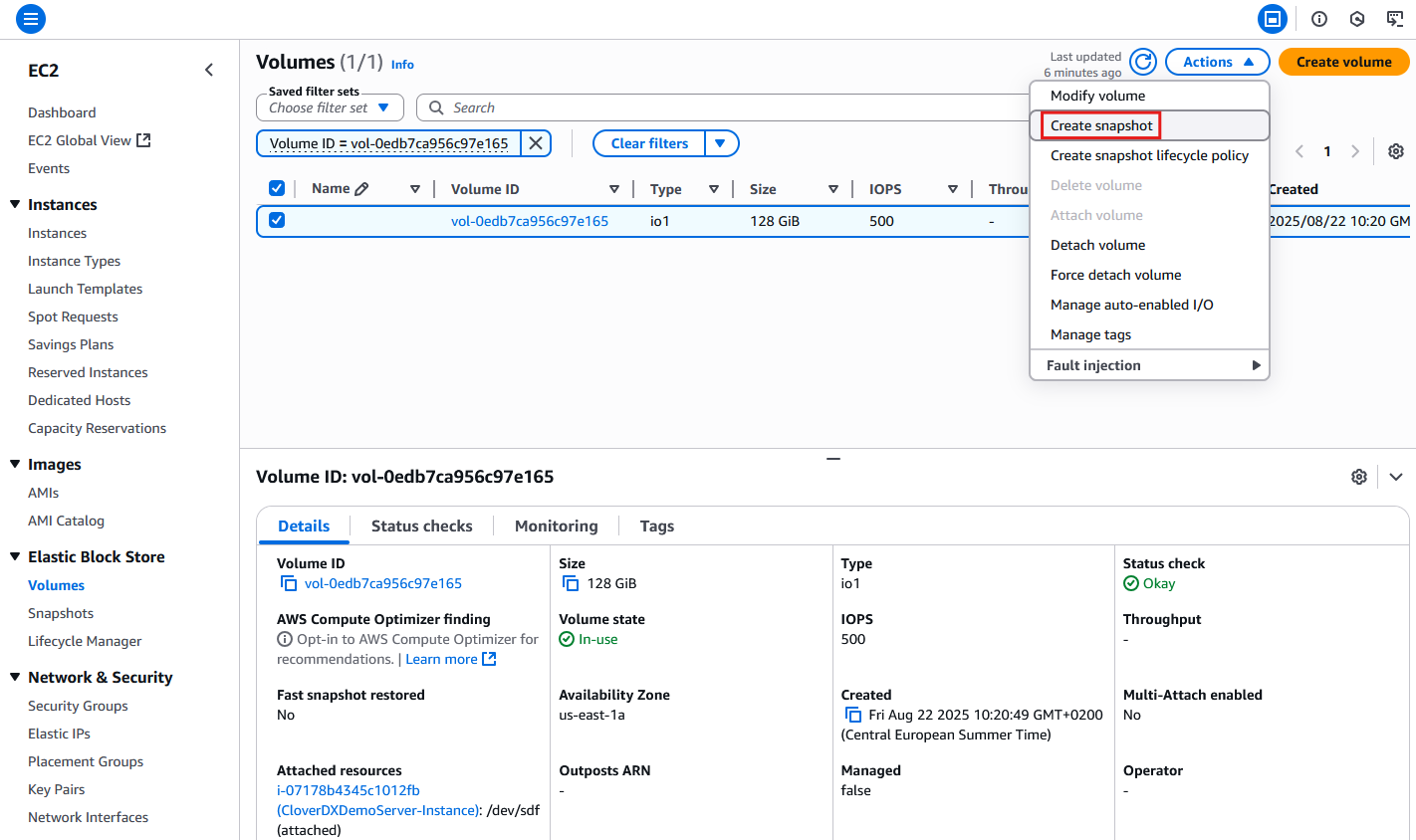 marketplace aws upgrade snapshot create