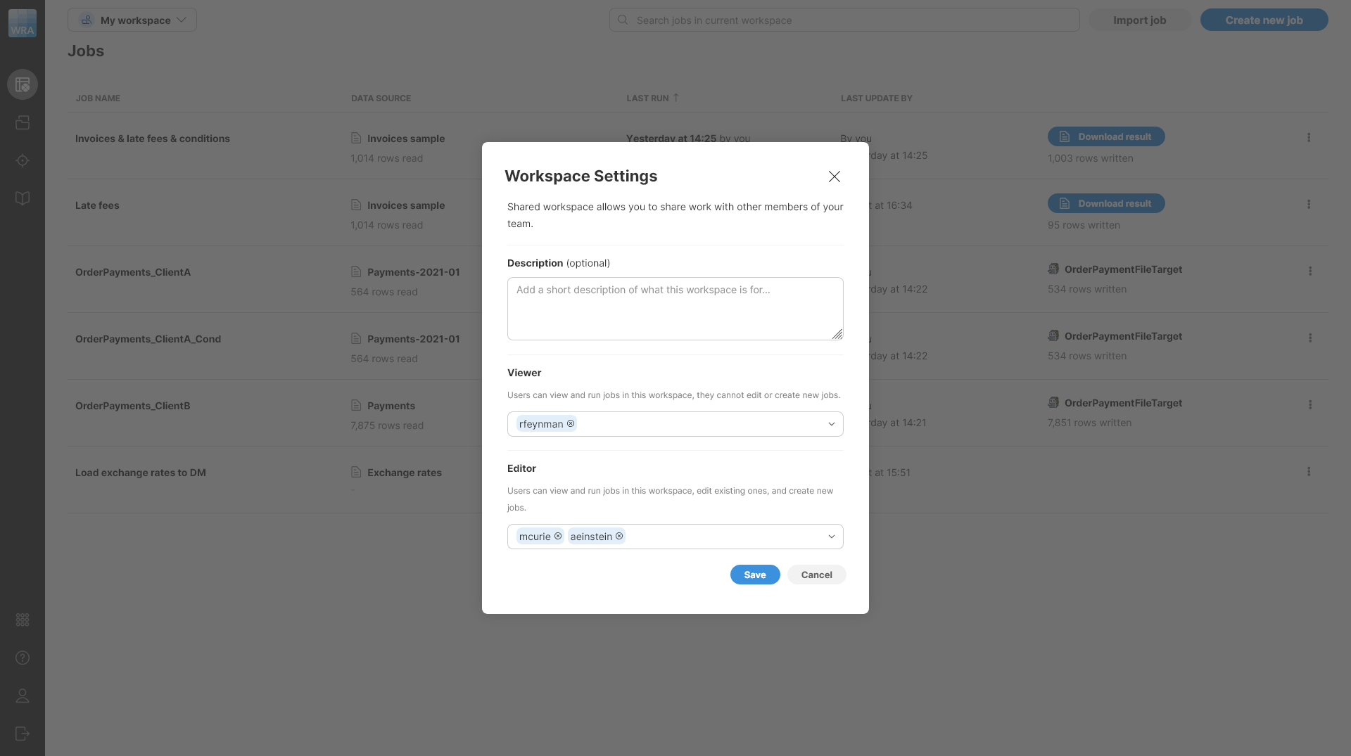 shared workspace settings