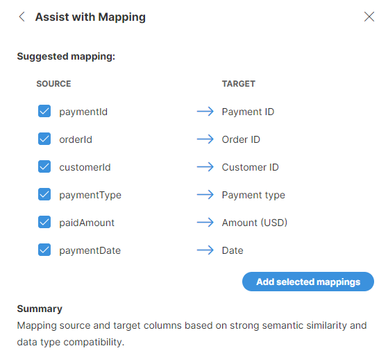 target mapping ai assistant suggestions