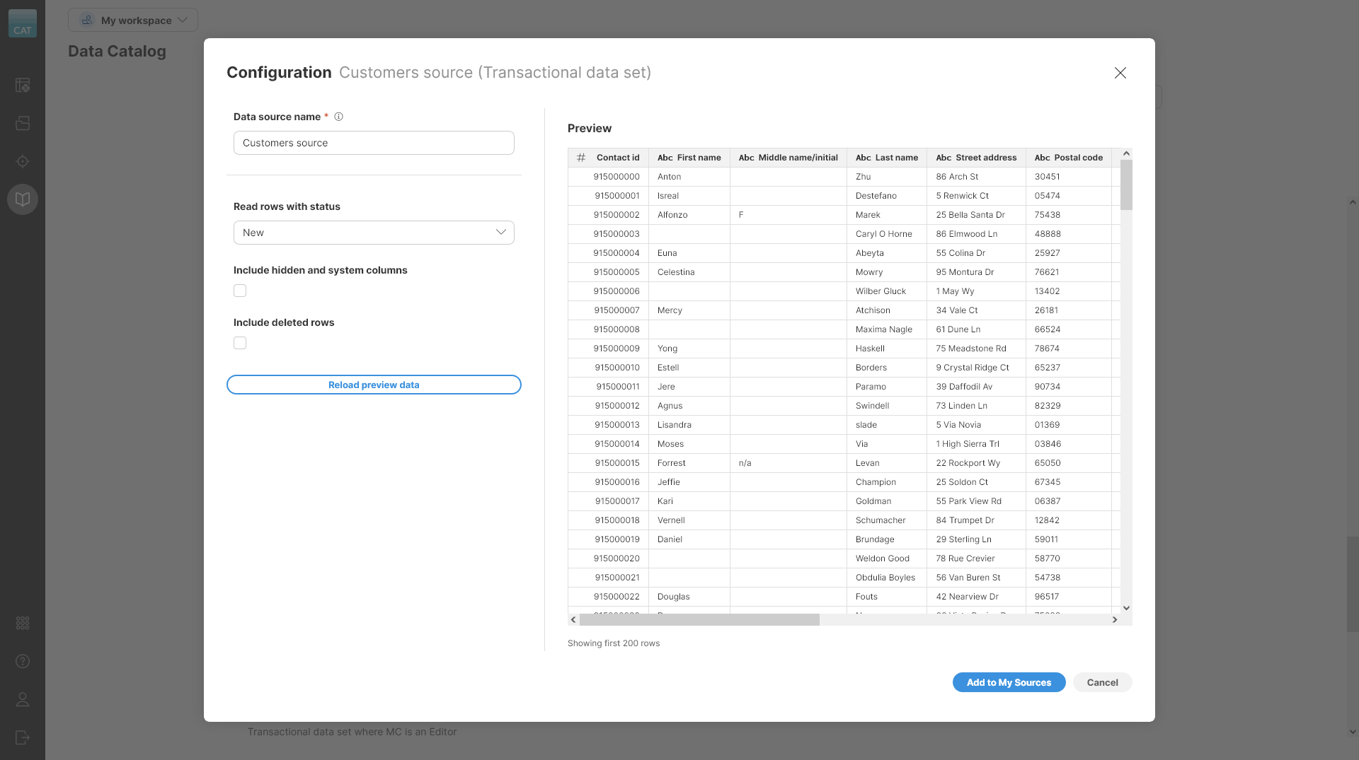 add to sources transactional data set