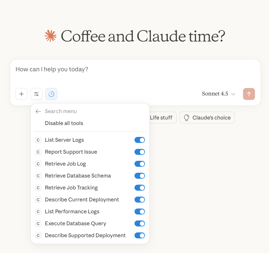 MCP prompt selector in Claude