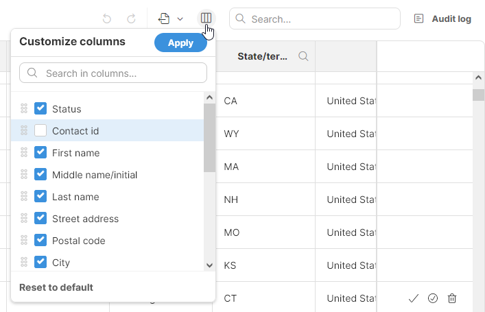 data editor column chooser