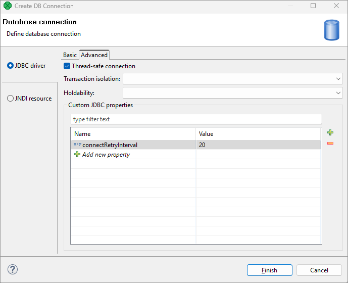 db connection custom jdbc properties
