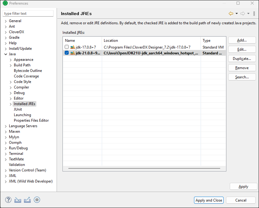 designer change default jdk