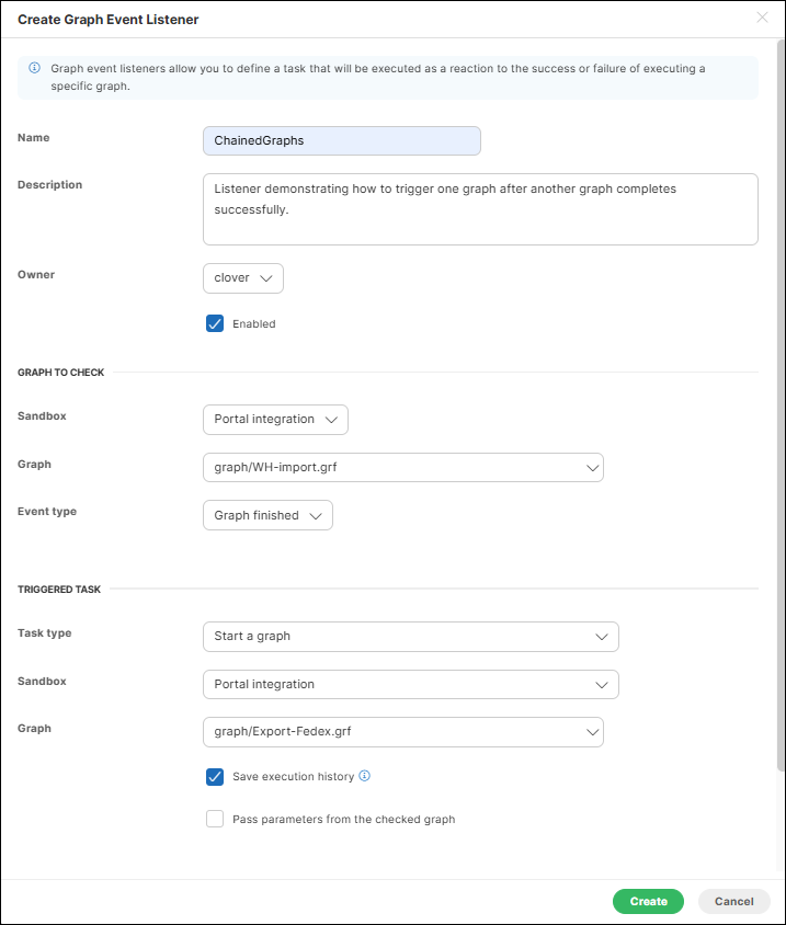 listeners executeGraphsInChains