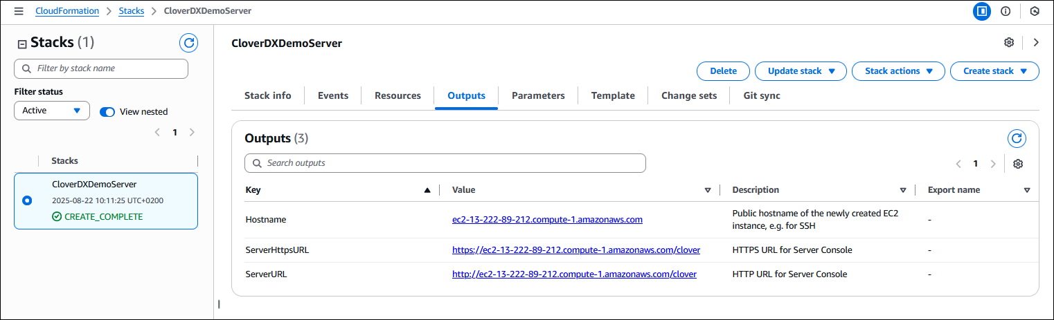 marketplace aws stack outputs