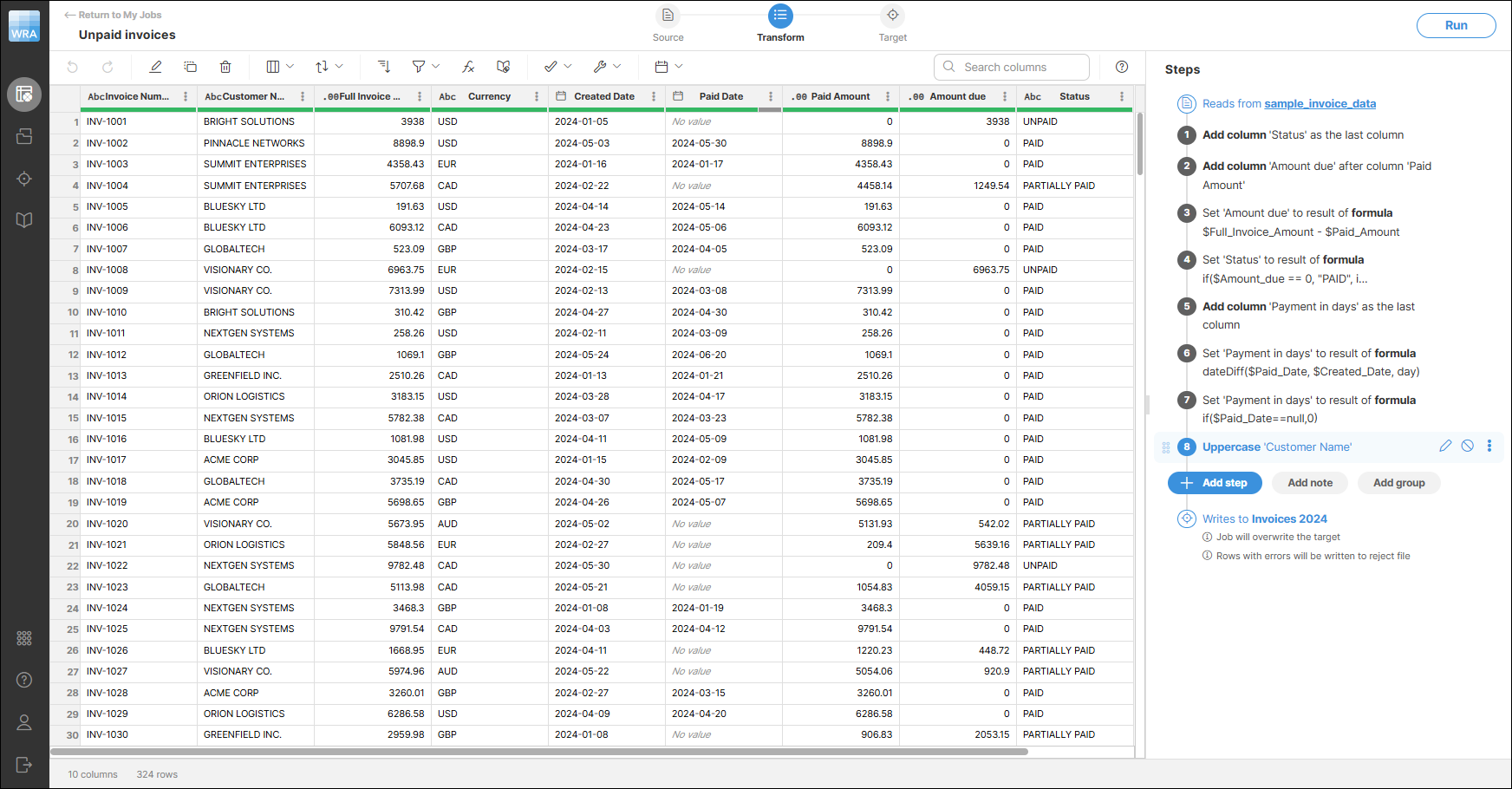 transformation editor screen