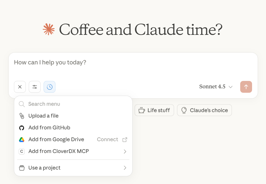 MCP prompt selector in Claude
