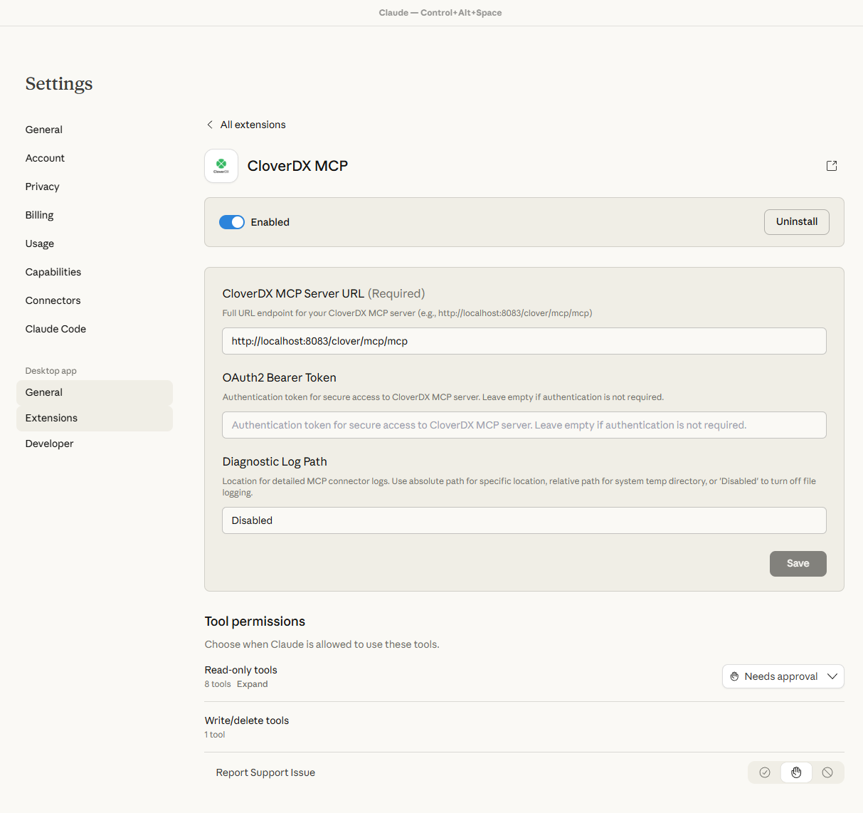 Claude desktop extension configuration