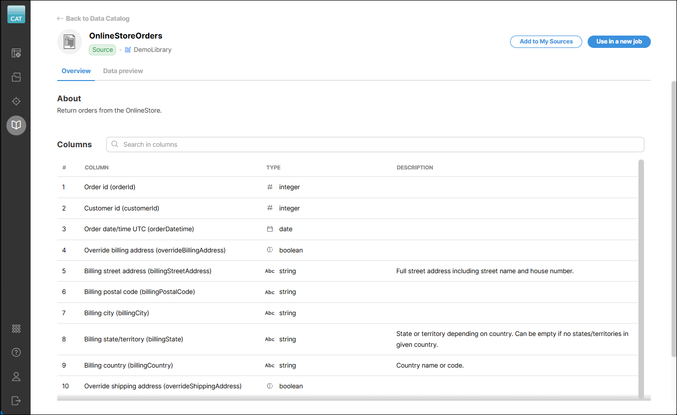 data catalog connector detail