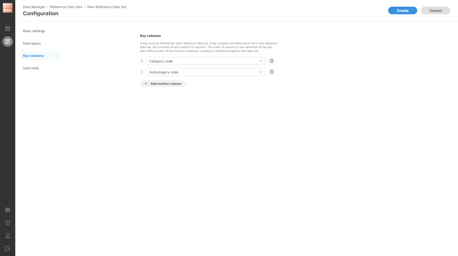 data manager create reference data set key columns