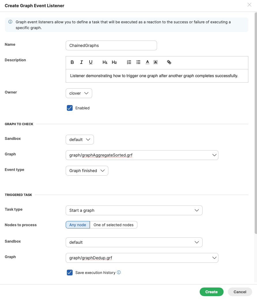 listeners executeGraphsInChains