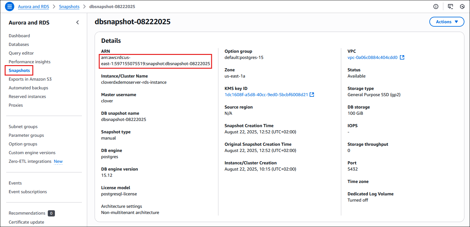 marketplace aws upgrade rds snapshot arn
