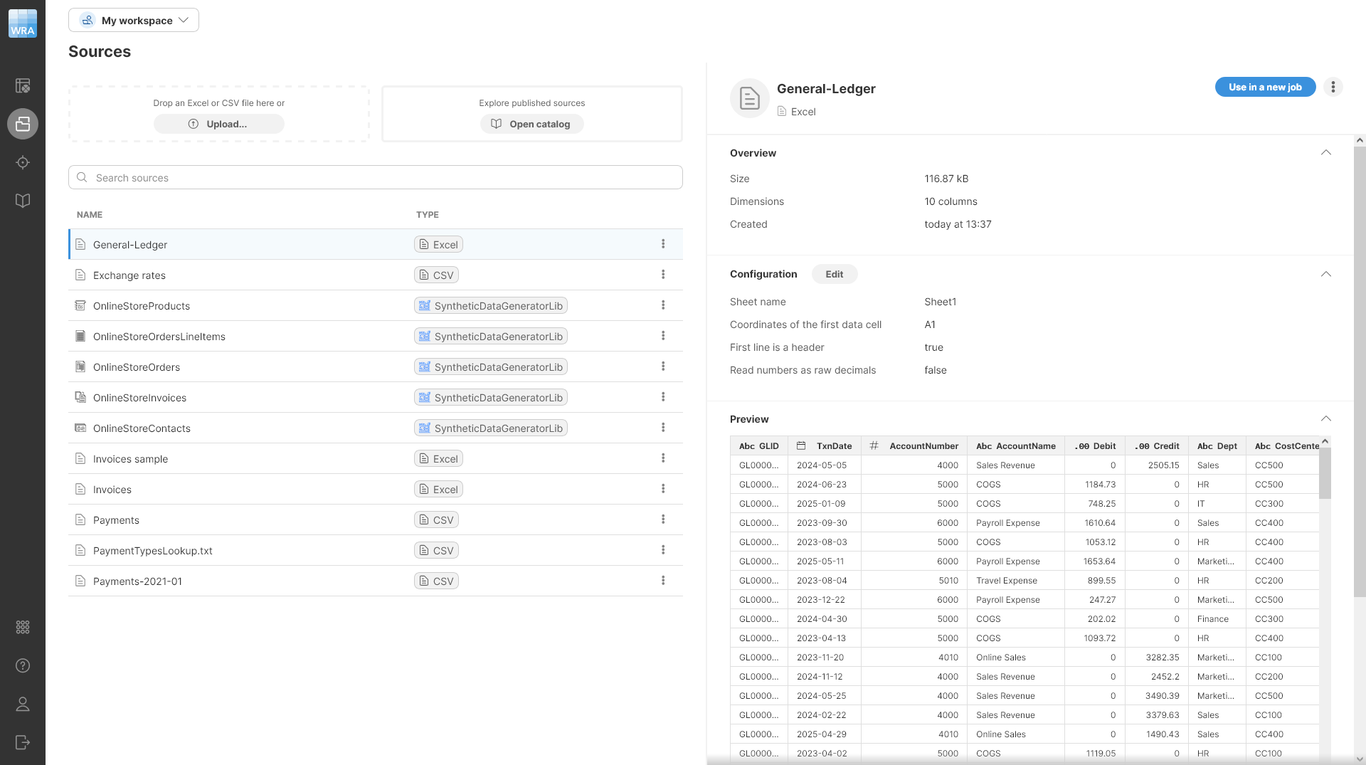 sources excel file edit settings