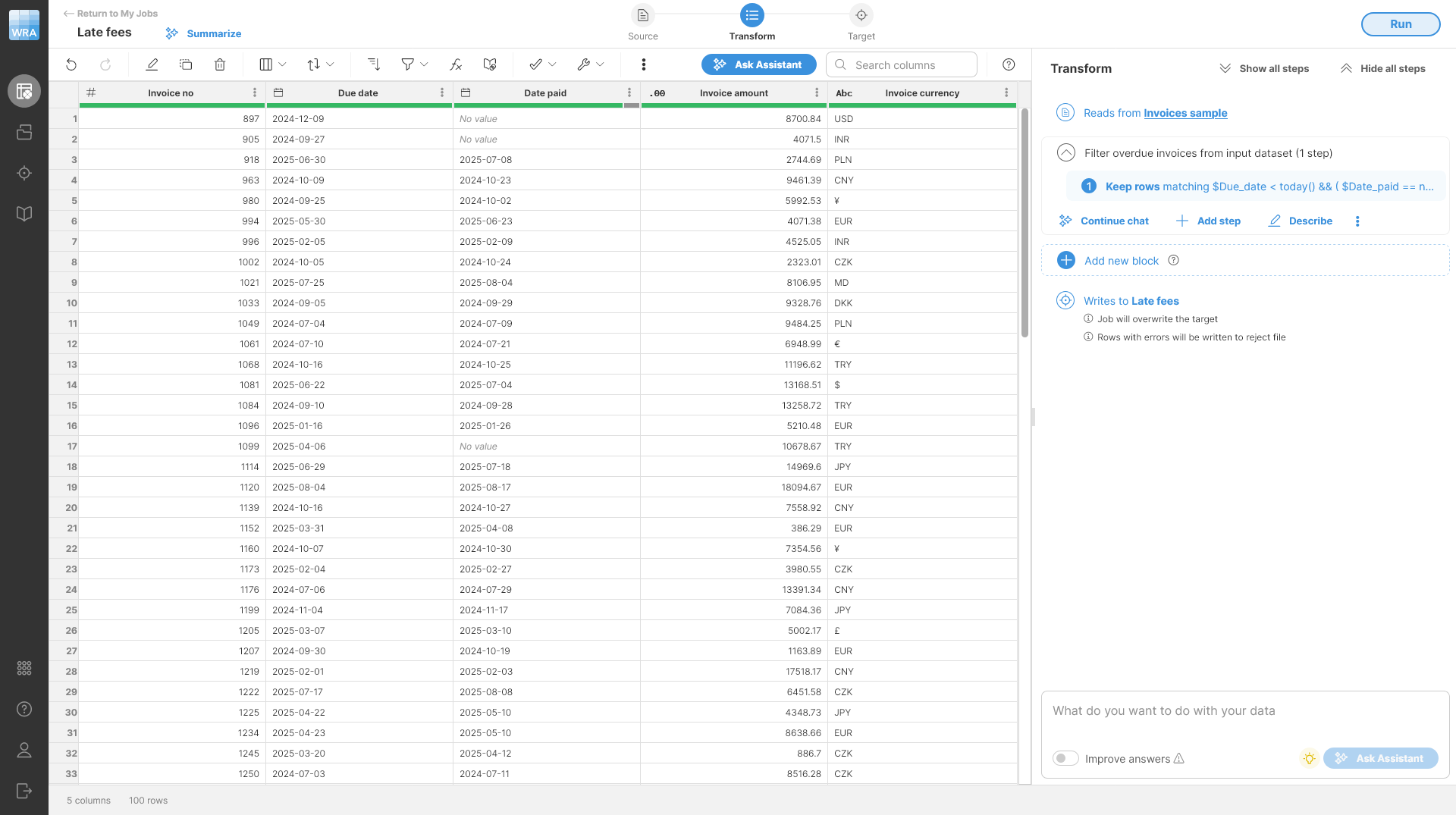 wrangler tutorial overdue invoices preview
